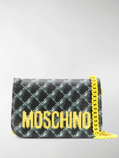 Shop Moschino Blurred Logo Print Shoulder Bag In Black