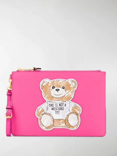 Shop Moschino Brushstroke Teddy Bear Clutch In Pink