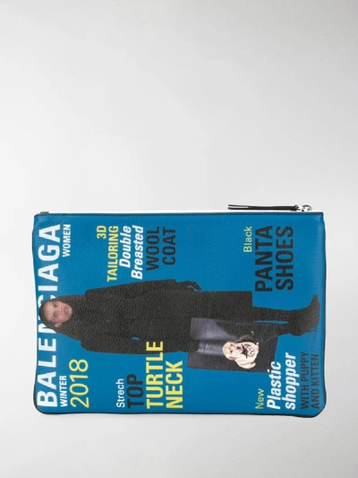 Shop Balenciaga Magazine Print Clutch Bag In Green