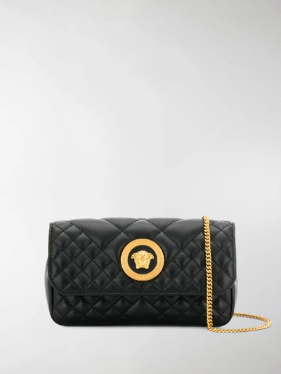 Shop Versace Quilted Medusa Crossbody Bag In Black