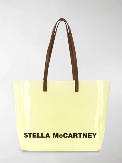Shop Stella Mccartney Logo Print Tote Bag In Yellow