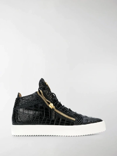 Shop Giuseppe Zanotti Crocodile Embossed Kriss Sneakers In Black