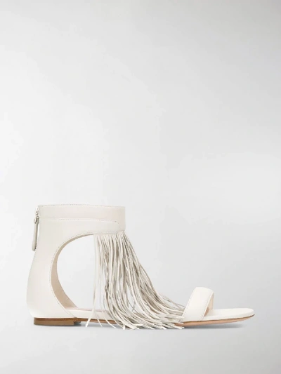Shop Alexander Mcqueen Fringed Flat Sandals In White