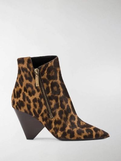 Shop Saint Laurent Leopard Ankle Boots In Brown