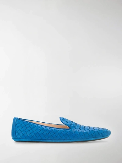 Shop Bottega Veneta Intrecciato Leather Slippers In Blue