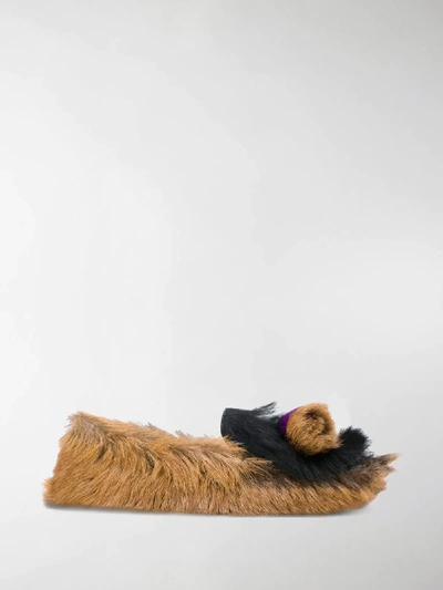 Shop Prada Furry Slippers In Brown