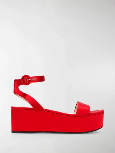 Prada Satin Platform Sandals In Red | ModeSens