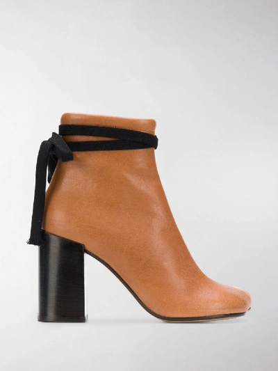 Shop Mm6 Maison Margiela Block Heel Ankle Boots In Brown