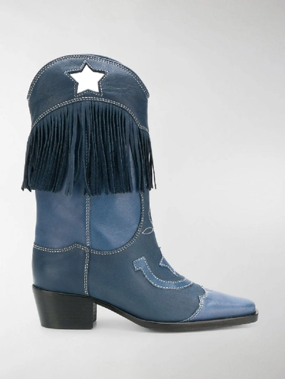 Shop Ganni Tove Western-style Boots In Blue