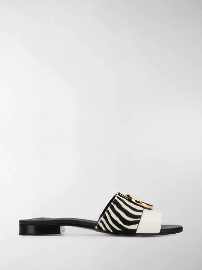 Shop Chloé Zebra Stripe Mule Slides In White