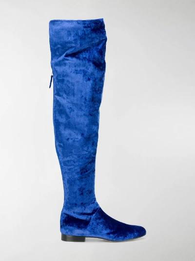 Shop Alberta Ferretti Velvet Over-the-knee Boots In Blue