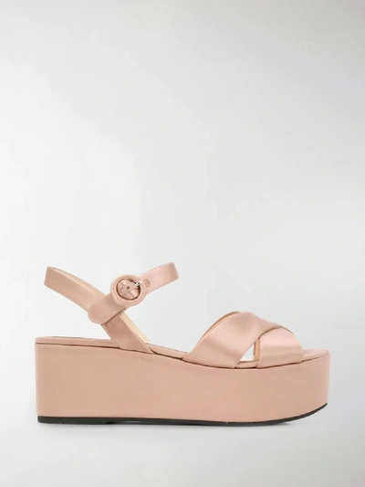 Shop Prada Satin Platform Sandals In Neutrals