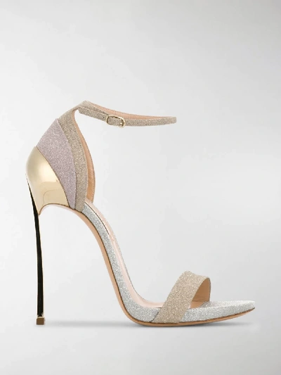 Shop Casadei Open Toe Glitter Sandals In Gold