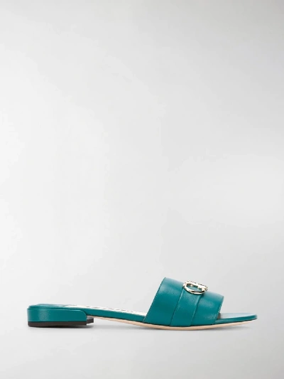 Shop Jimmy Choo Logo Slide Sandals In Blue