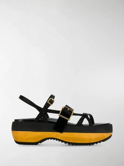 Shop Marni Black 60 Leather Flatform Sandals