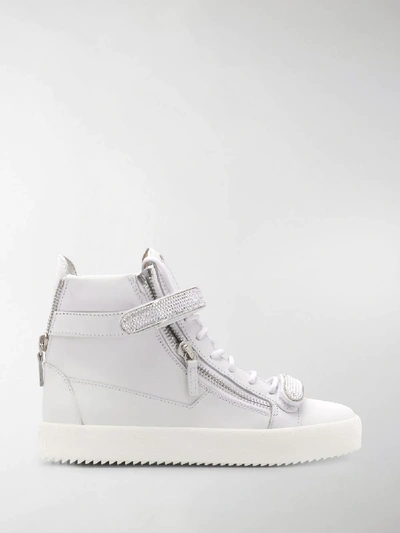 Shop Giuseppe Zanotti Crystal Embellished High Tops In White