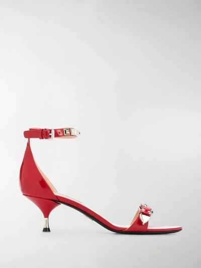 Shop Prada Studded Strappy Sandals In Red