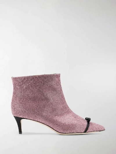 Shop Marco De Vincenzo Boots With Rhinestones And Bow In Pink