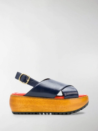 Shop Marni Cross-over Platform Sandals In Blue