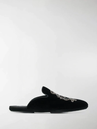 Shop Dolce & Gabbana Embellished Velvet Loafers In Black