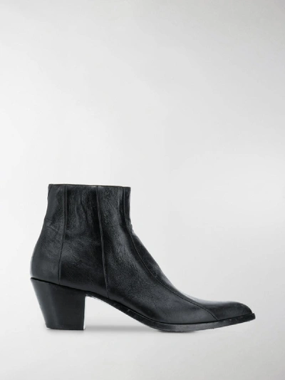 Shop Saint Laurent Black Finn 60 Leather Cowboy Ankle Boots