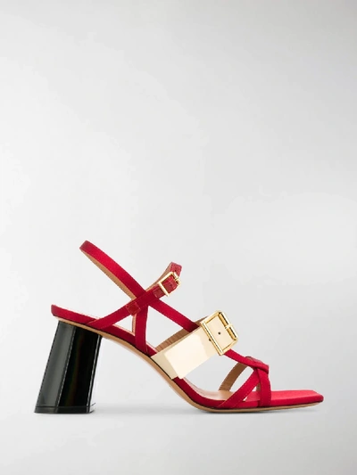 Shop Marni Slanted Block Heel Sandals In Red
