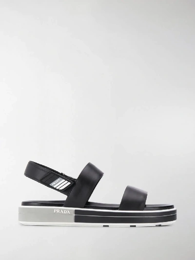 Shop Prada Logo-embellished Sandals In Black