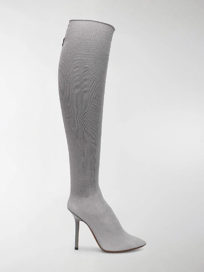 Shop Vetements Knee High Sock Boots In Grey