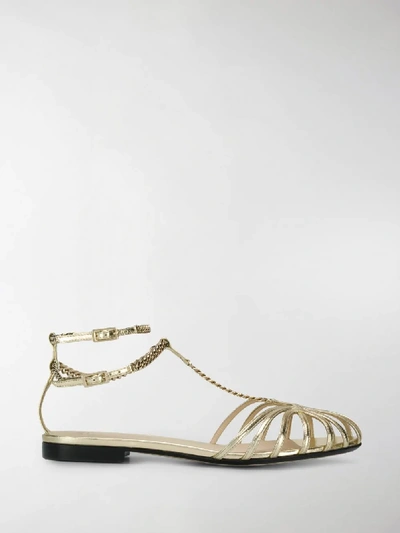 Shop Alevì Chain Strap T-bar Sandals In Gold