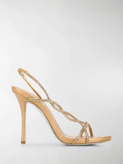 Shop René Caovilla Micro Stud Embellished Sandals In Gold