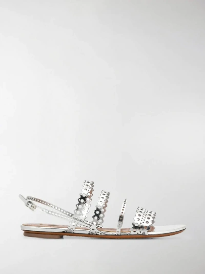Shop Alaïa Gear-strap Flat Sandals In Silver