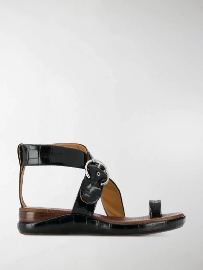 Shop Chloé Wave Flat Sandals In Black