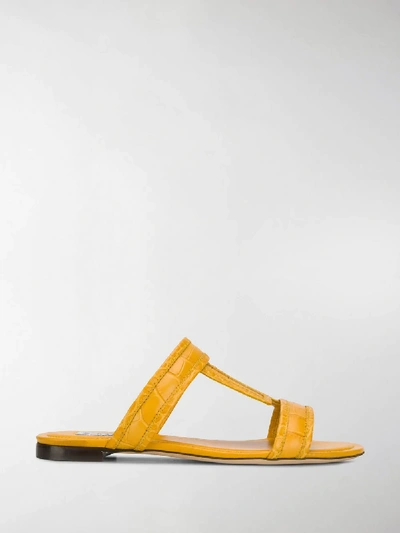 Shop Tod's Crocodile-effect Flat Sandals In Yellow