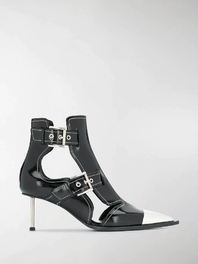Shop Alexander Mcqueen Black Buckle-up Patent Leather Ankle Boots