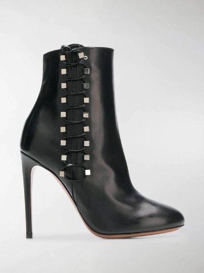 Shop Alaïa Leather Lacing Ankle Boots In Black