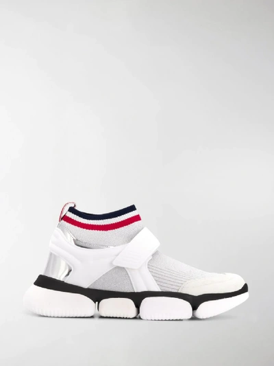 Shop Moncler Baktha Striped Knit Sneakers In White