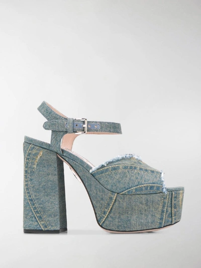 Shop Miu Miu Denim Platform Sandals In Blue