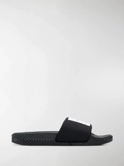 Shop Adidas Originals By Alexander Wang Adilette Logo Print Slides In Black