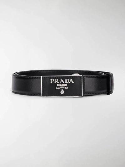 Shop Prada Square Buckle Belt In Black