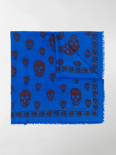 Alexander Mcqueen Skull Print Modal And Silk-blend Scarf In Blue