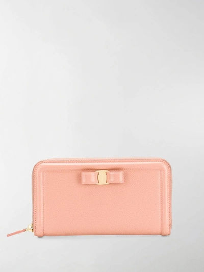 Shop Ferragamo Vara Zip Wallet In Pink