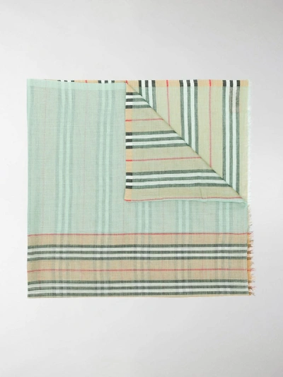 Shop Burberry Vintage Check Colour Block Wool Silk Scarf In Green