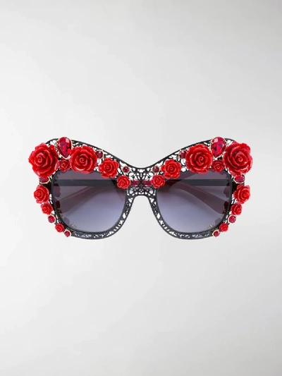Shop Dolce & Gabbana Lace Bouquet Sunglasses In Black