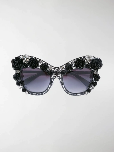 Shop Dolce & Gabbana Lace Bouquet Sunglasses In Black