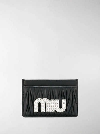 Shop Miu Miu Embellished Matelassé Card Holder In Black