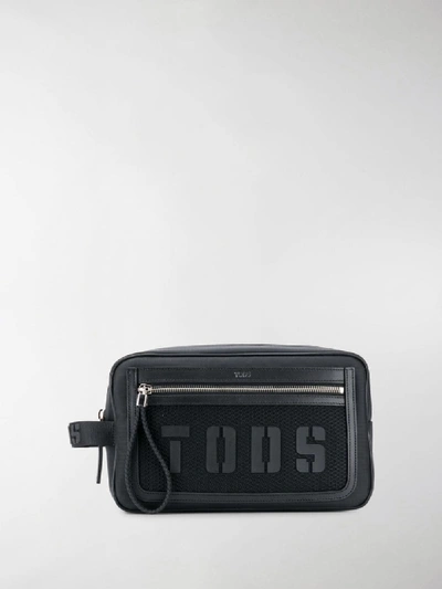 Shop Tod's Logo Wash Bag In Black