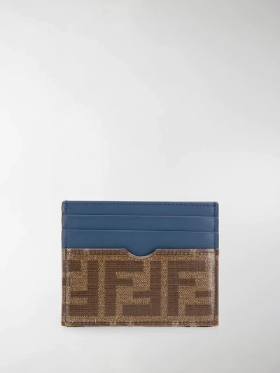 Shop Fendi Logo Print Card Holder In Blue