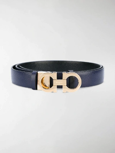 Shop Ferragamo Double Gancio Reversible Belt In Blue