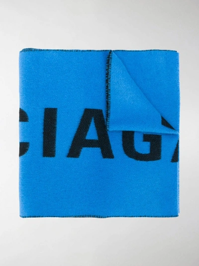 Shop Balenciaga Logo Intarsia Scarf In Blue