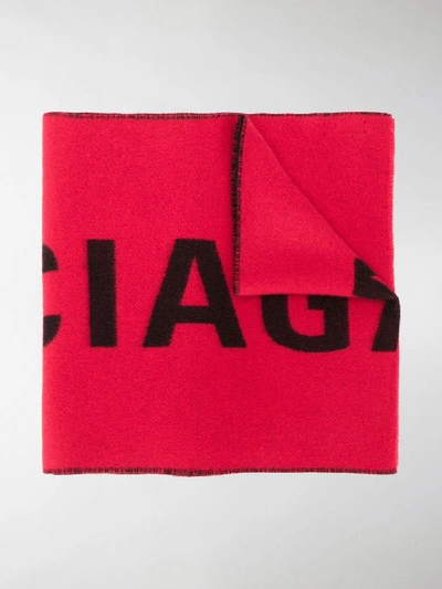 Shop Balenciaga Logo Intarsia Scarf In Red